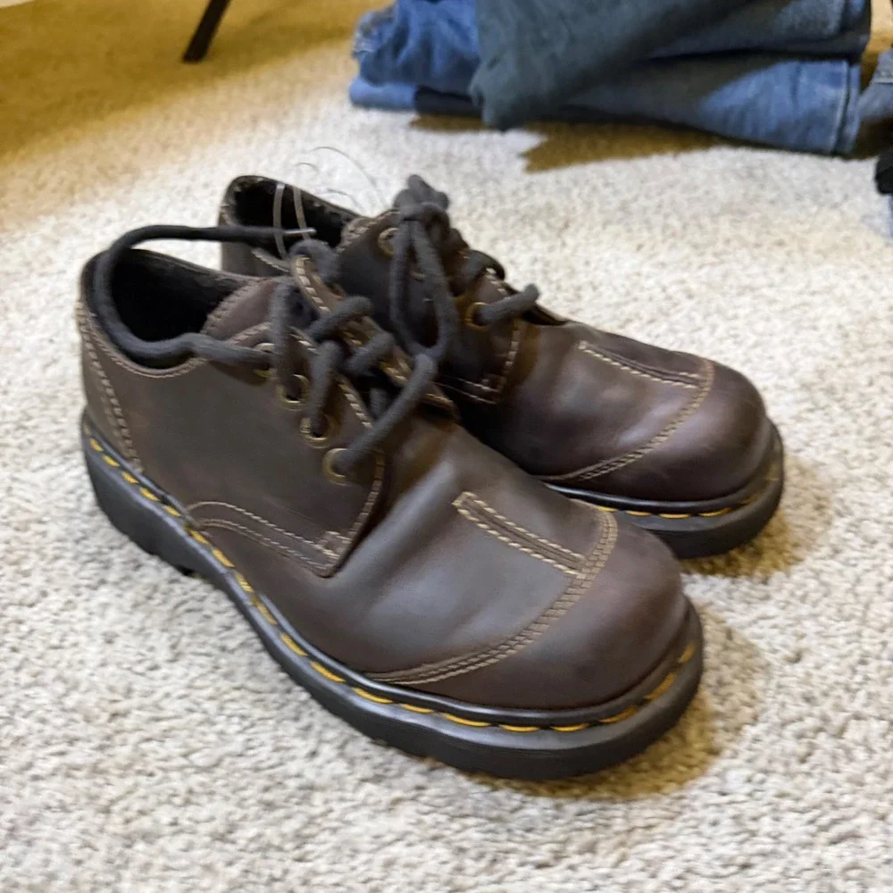 Dr. Martens AW004 Brown Leather Oxford Shoes 9469 Yellow‎ Stitch Men Size 7